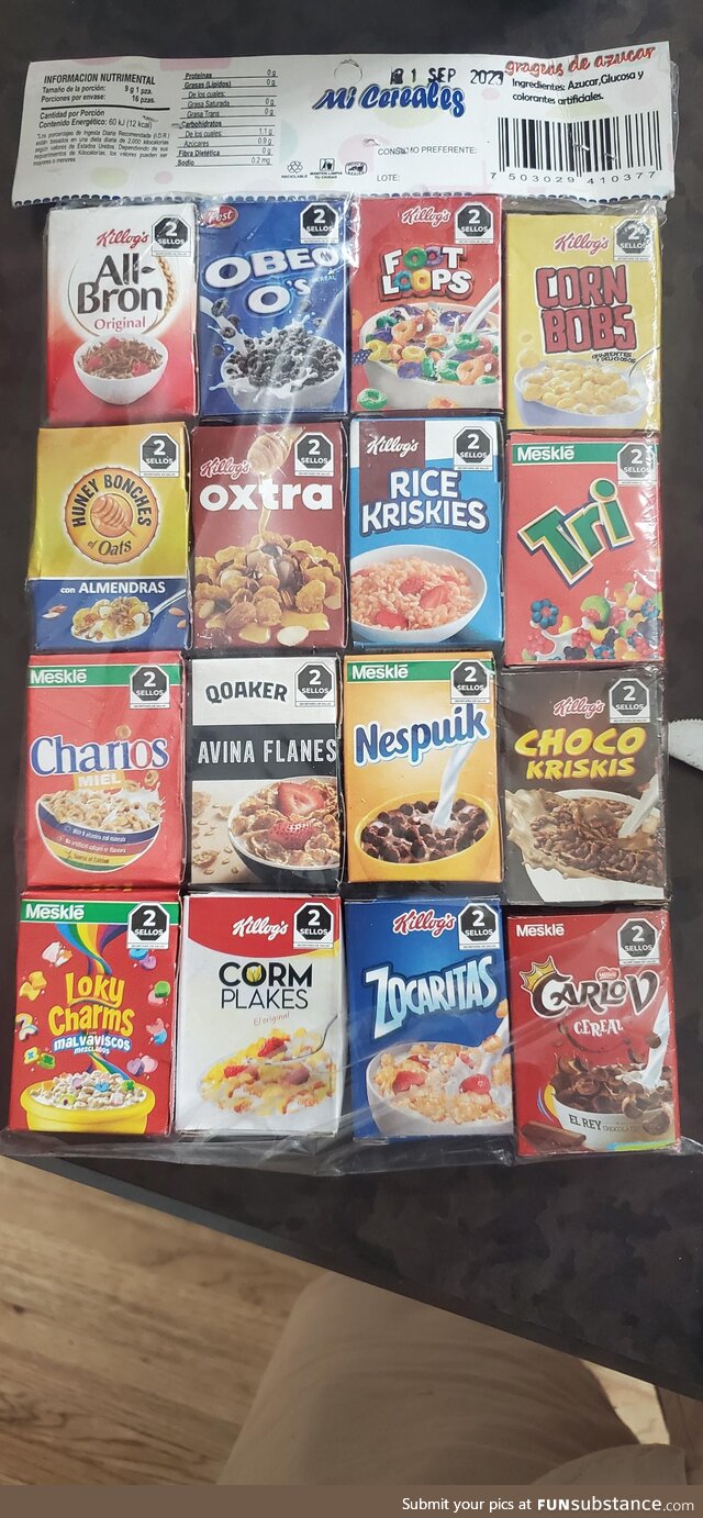 Toy cereal boxes from Mexico. The longer you look, the funnier it gets