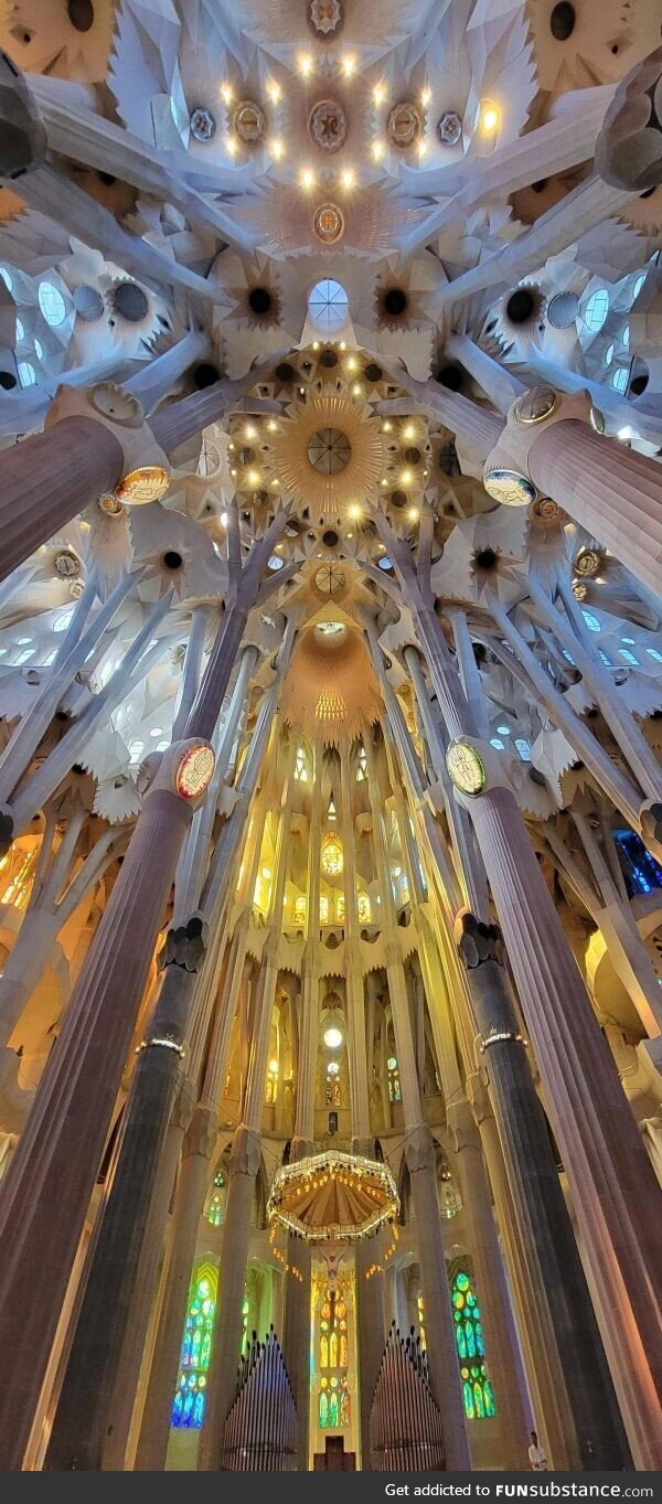 Inside of Sagrada Familia Cathedral in Barcelona, Spain. Designed by the architect Gaudí