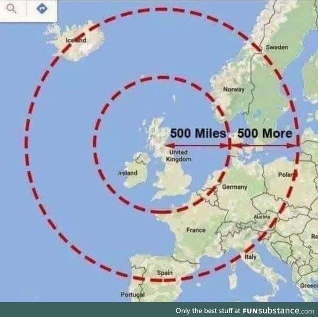 Projected range of the British Proclaimer missile, 1952
