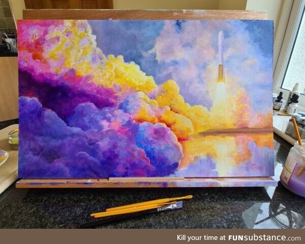 A painting of a rocket launch that I finished today, thought you guys might enjoy the