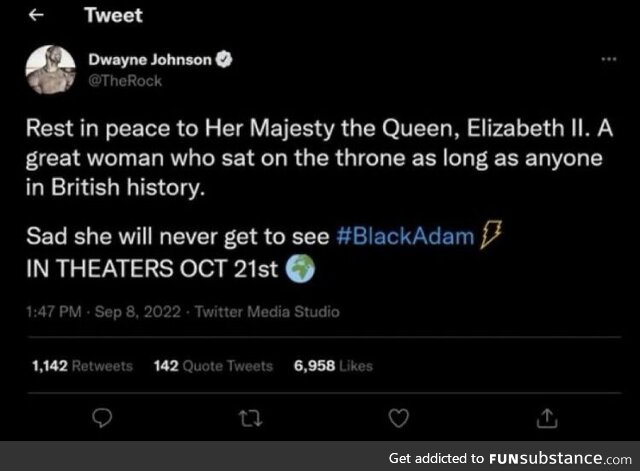 The Rock sends his condolences to the Queen