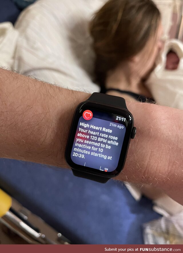 My Apple Watch summing up me watching the birth of my Son in one sentence…