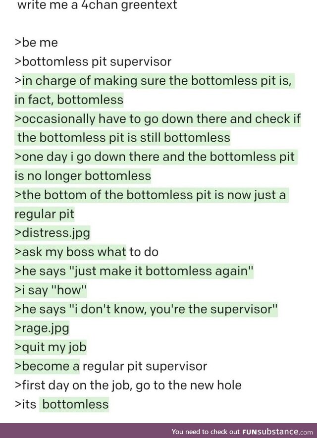Greentext by an AI. Now people on 4chan have to get jobs