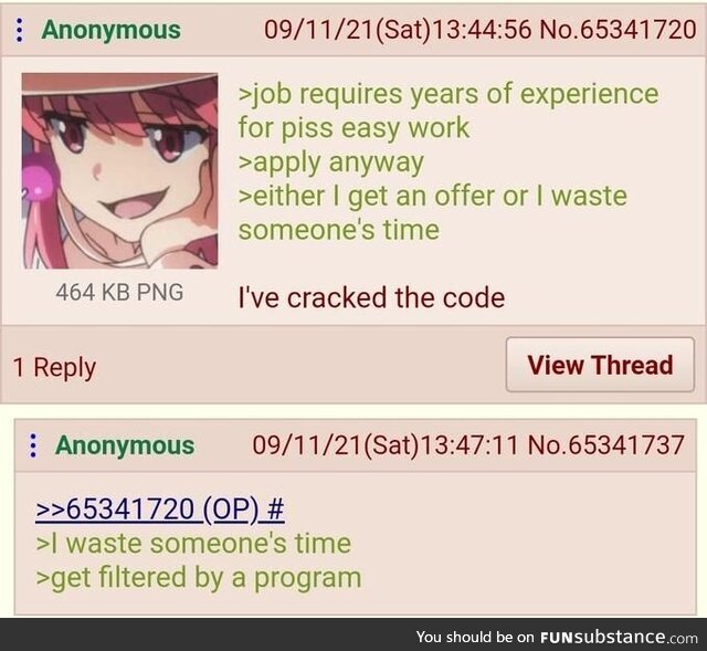 Anon applies for that pizza cashieorder job