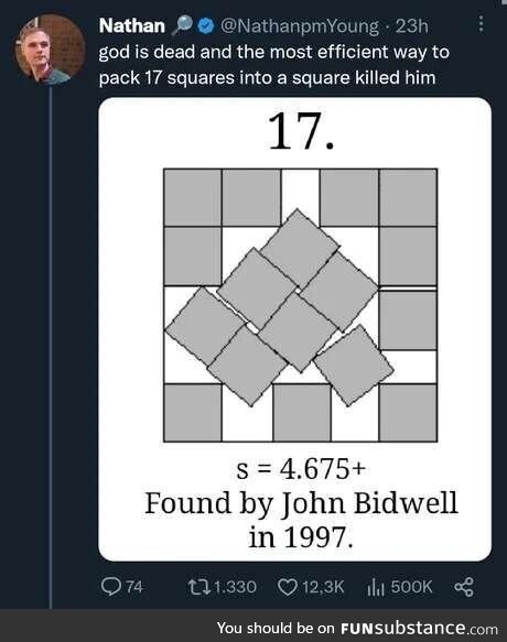 How to fit 17 1x1 squares in a 4.675x4.675 square
