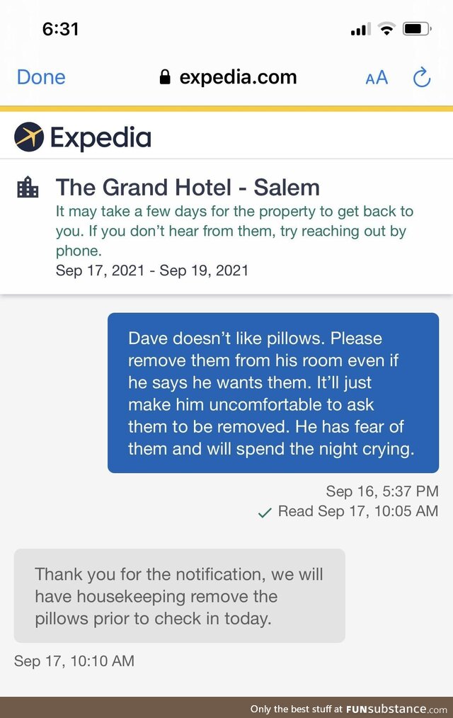 Someone booked a hotel with my email address. Gotta message the hotel about his pillow