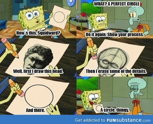 How spongebob draws a circle