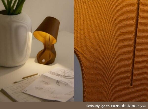 This is the world’s first 3D printed lamp made of discarded orange peels