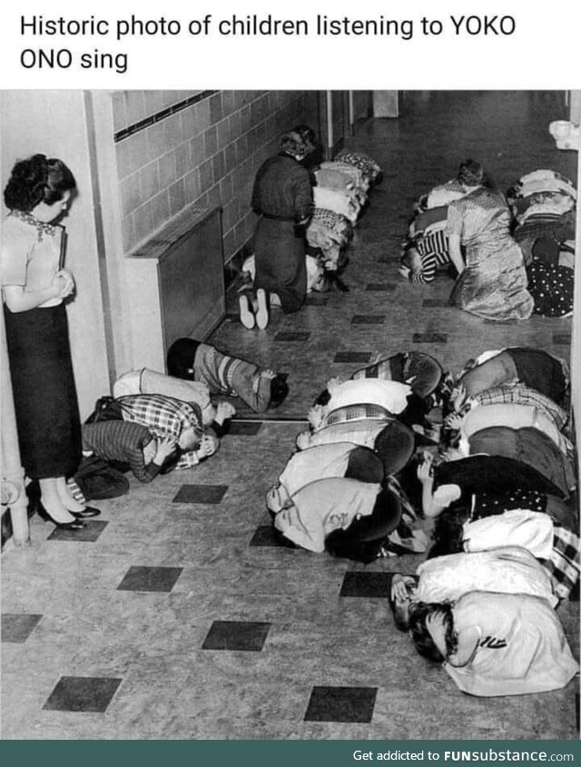 1971 -- Historic photo of children listening Yoko Ono songs