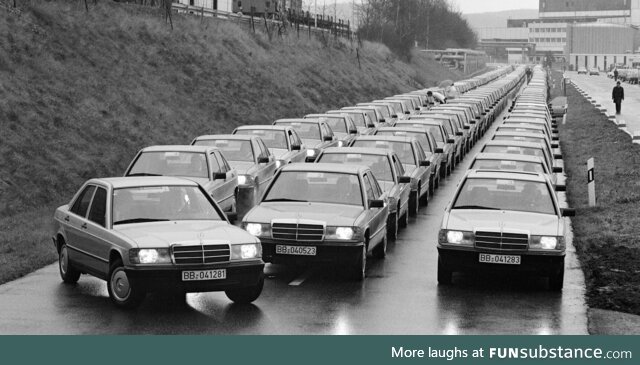 Traffic jam in Albania, 1982