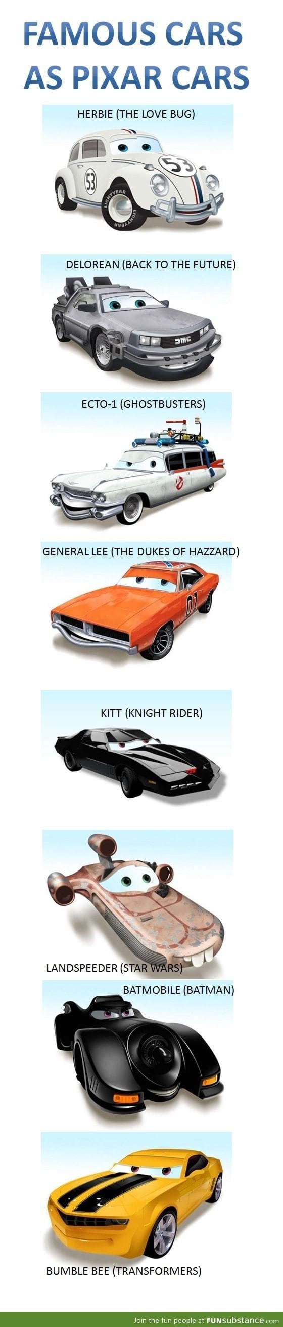 Famous cars as pixar cars