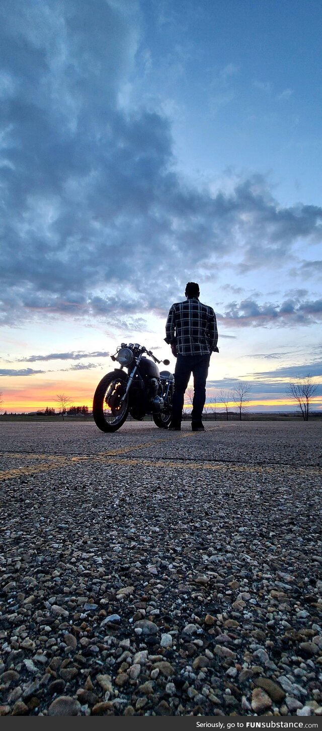 A picture I took of myself with my motorcycle