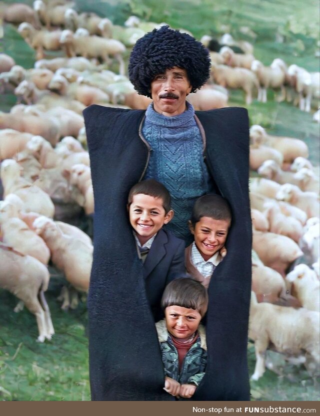 A shepherd from the village of Kınalık with his children (Azerbaijan, 1970s , Oleg