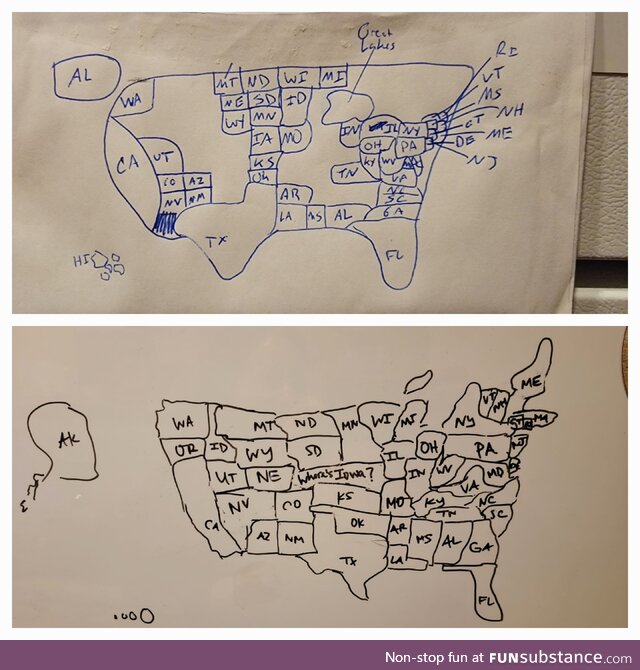 My wife and I both tried to draw a map of the US from memory