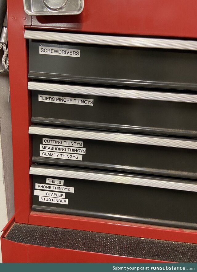 After my dad passed, my mom finally organized and labeled the tool chest in a way that