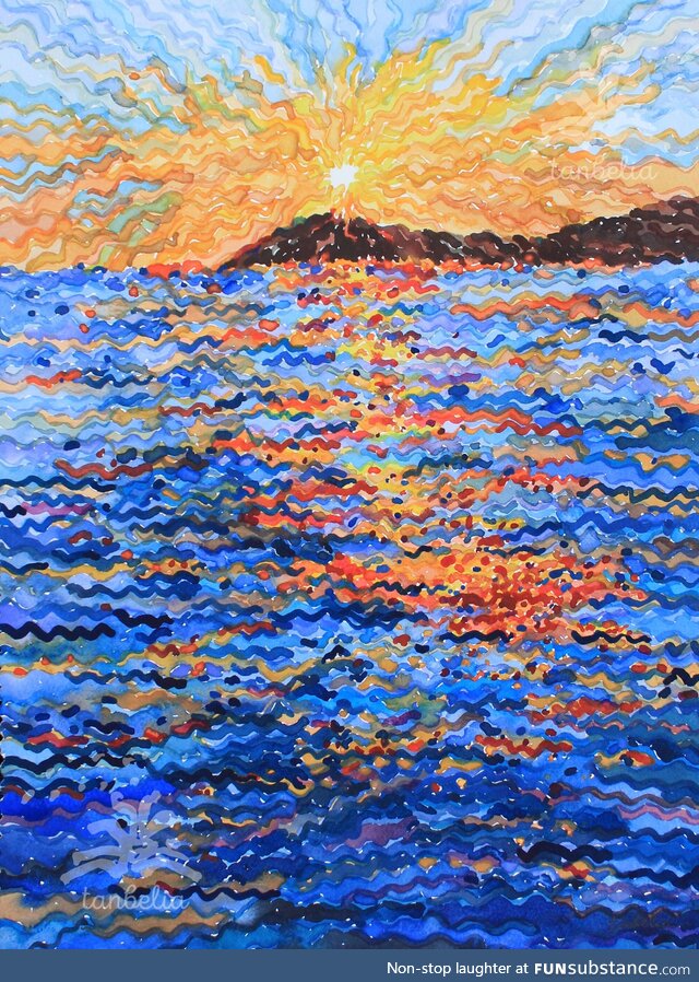 Sunset on the Adriatic Sea, watercolor painting