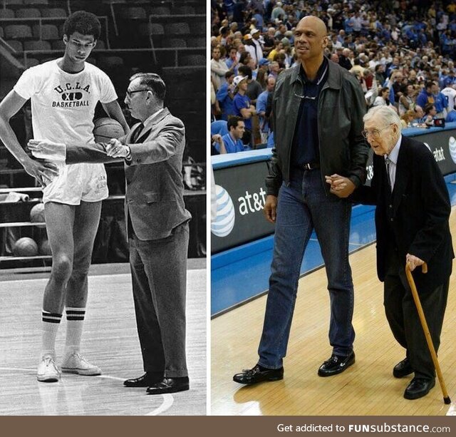 Kareem Abdul-Jabbar with John Wooden in the 1960’s and then in the 2000’s