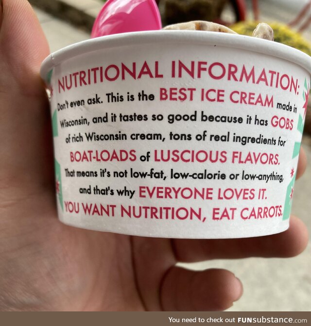 Nutritional information for Chocolate Shoppe ice cream. I appreciate their honesty
