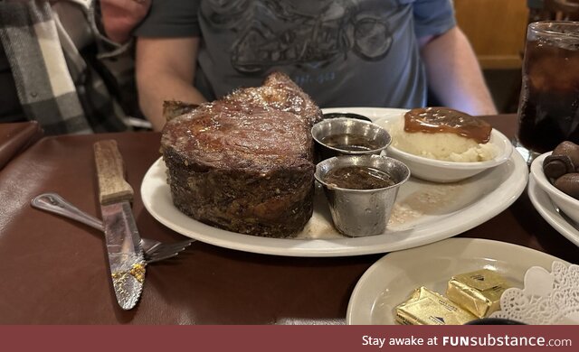 The absolute unit of a prime rib my father in law got for his birthday dinner