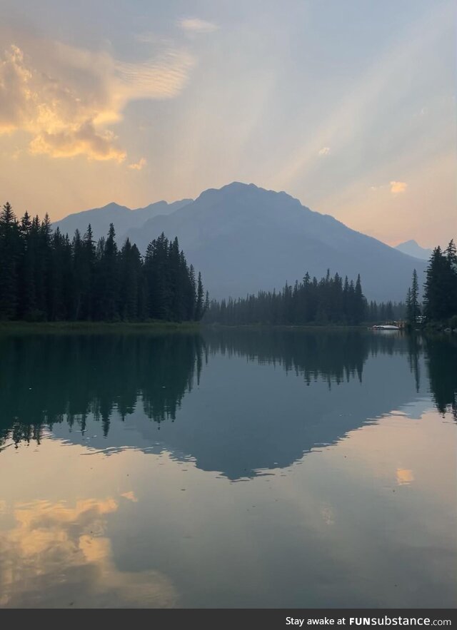 Sunset across the Bow River in Banff, AB Canada