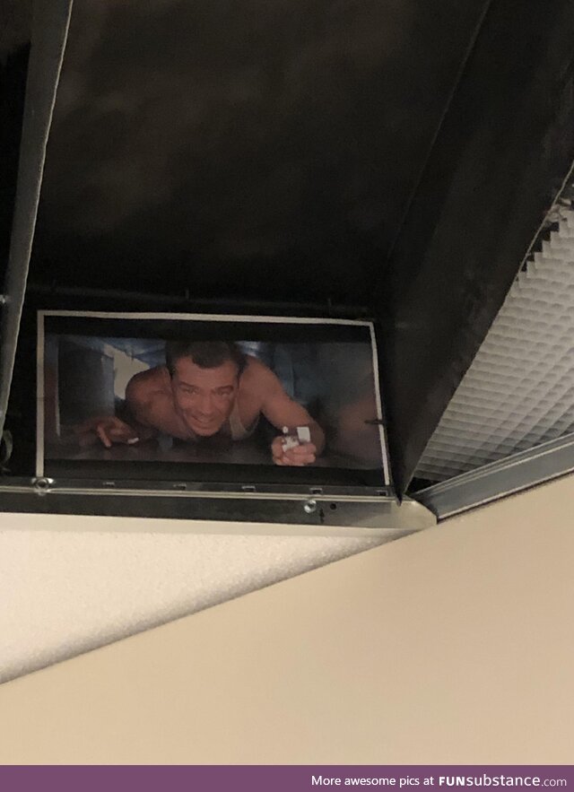 [OC] There is a missing ceiling tile that exposed the air ducts in my office. I added