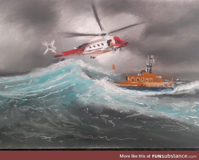 Search and rescue, by me, pastels, 2022