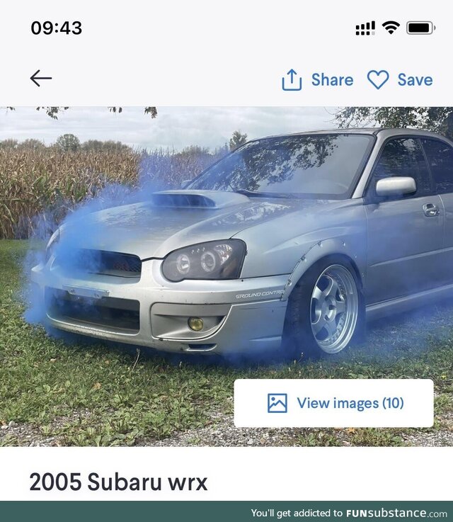 Posted Subaru for sale with the cover photo of it blowing up