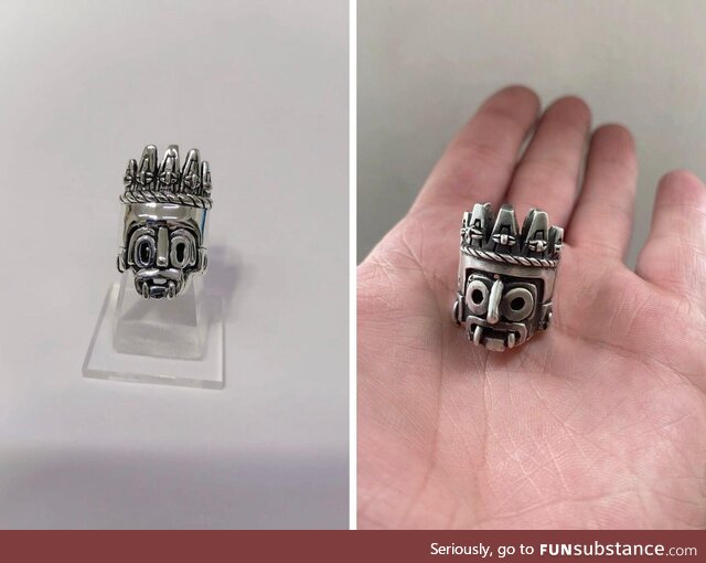 5 year progress in jewelry making, that’s Tlaloc the God of Rain in Aztec mythology