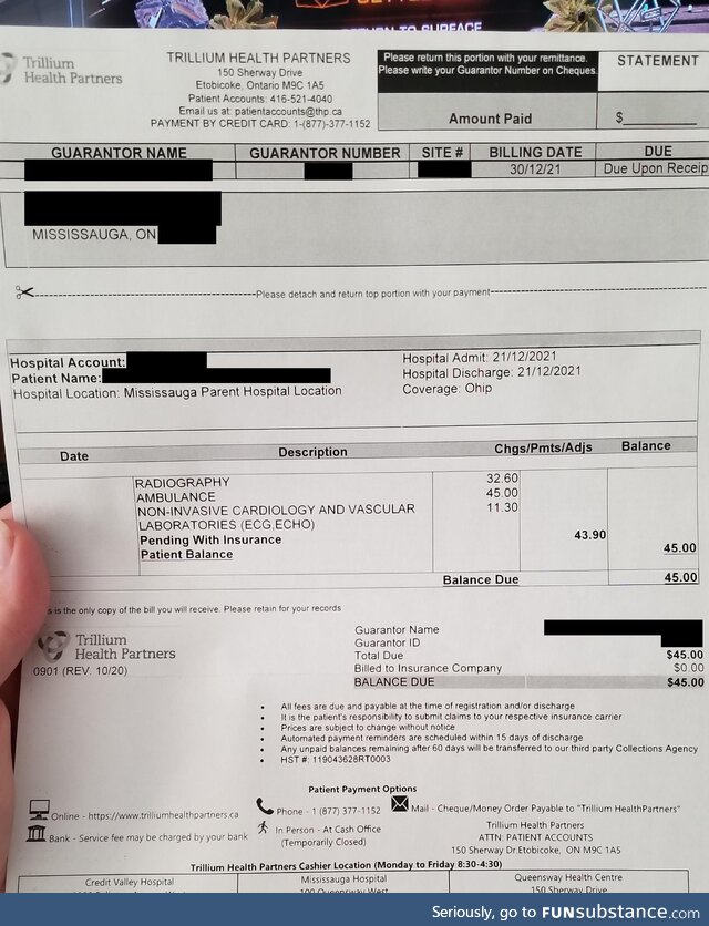 I see the 24k pills and 50k shot, here is my $45 ambulance and hospital bill in Canada