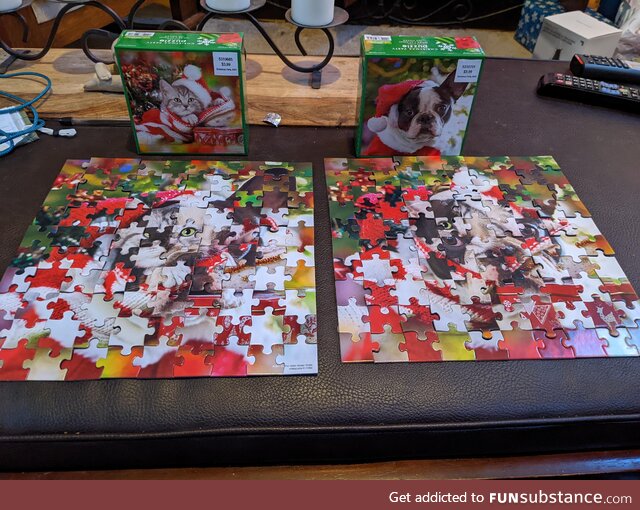Sister and I got some holiday puzzles to put together. When family left the room, I