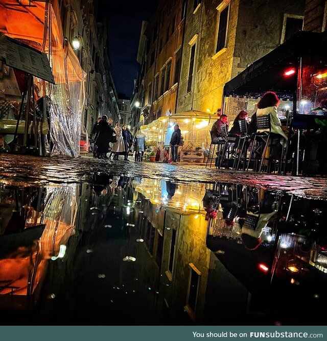 Rome, Italy during a rainy night