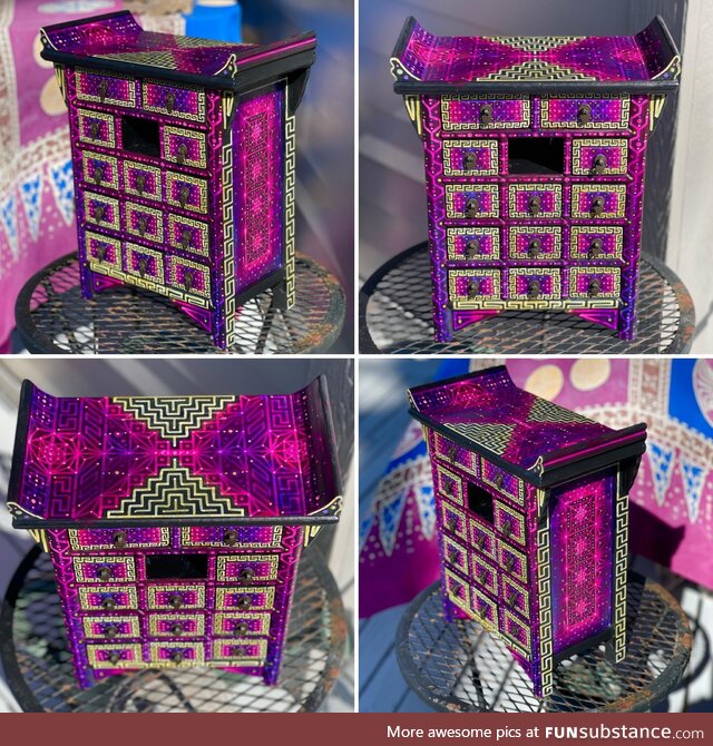 I painted this vintage jewelry box with acrylic paints