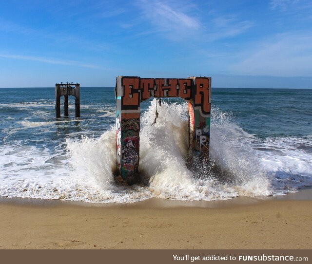 Abandoned pier in Davenport beach, California