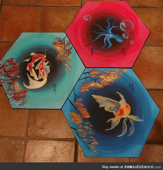 (OC) My hexagonal canvas paintings