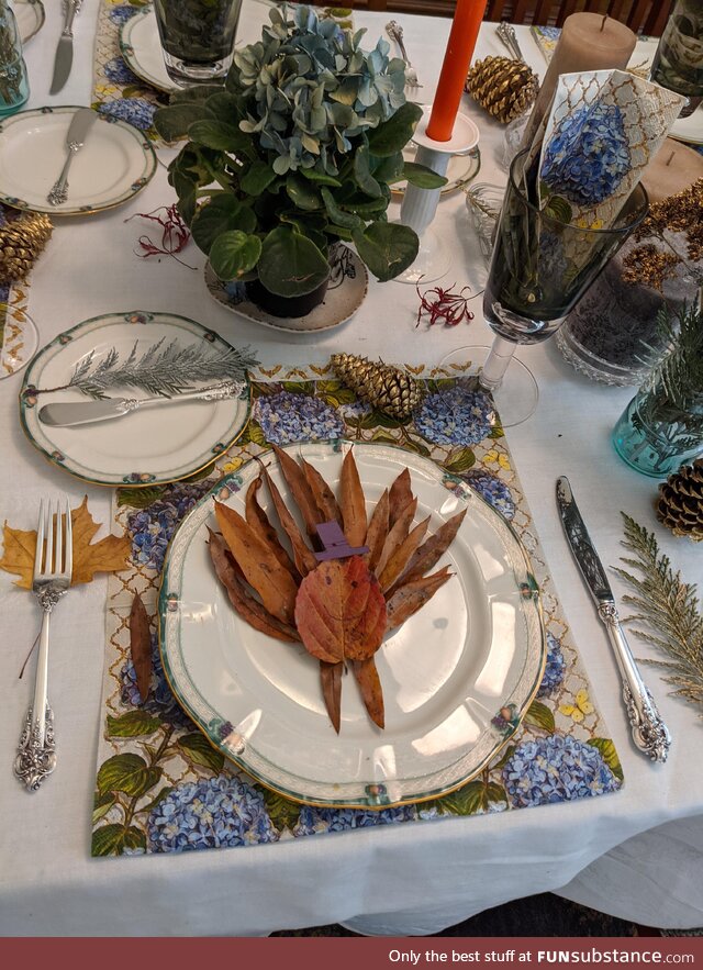 My mom told me to decorate the Thanksgiving table and then she just...Left