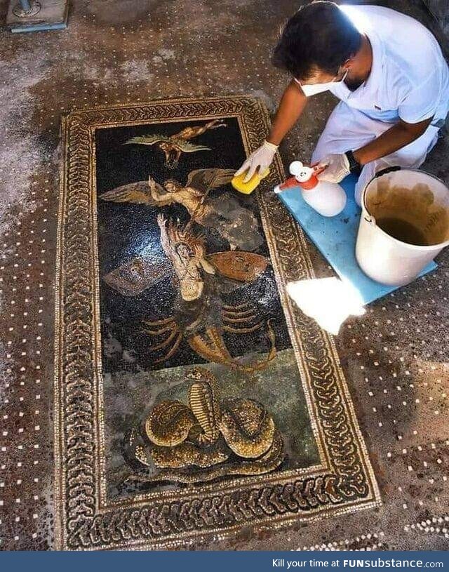 Roman mosaic discovered during the last excavations in Pompeii