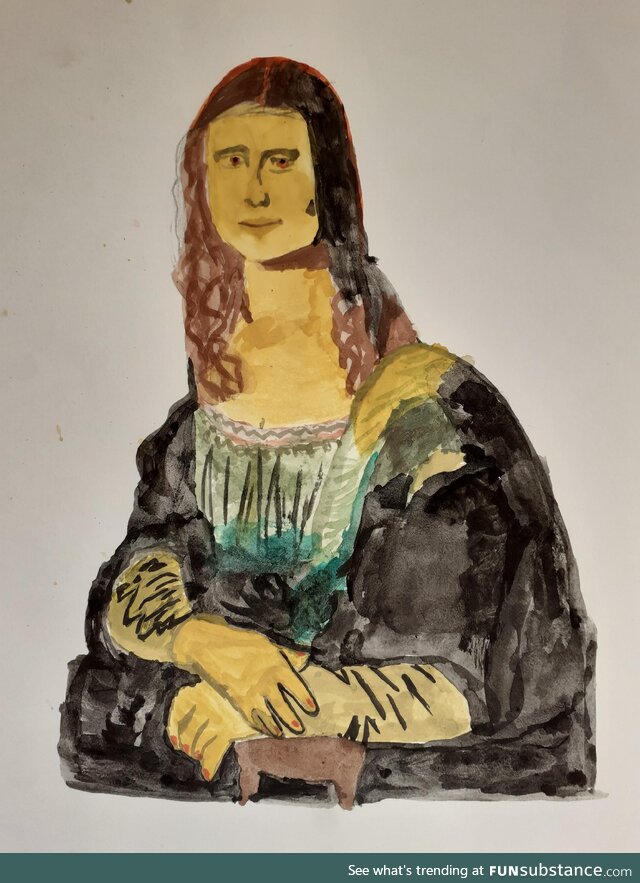 My little brother made a watercolour version of the Mona Lisa