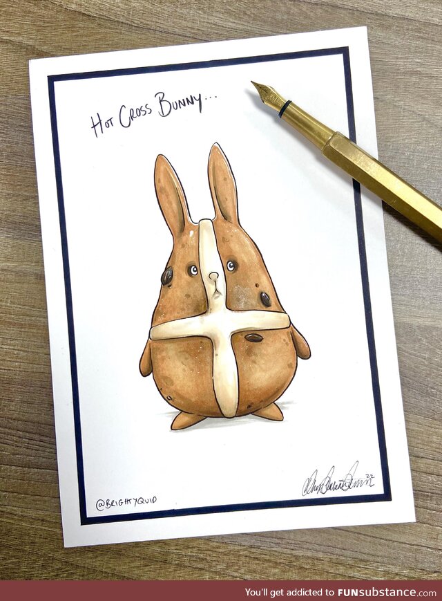 [oc] hot cross bunny - ink drawing