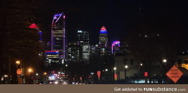 Charlotte skyline lit up at night