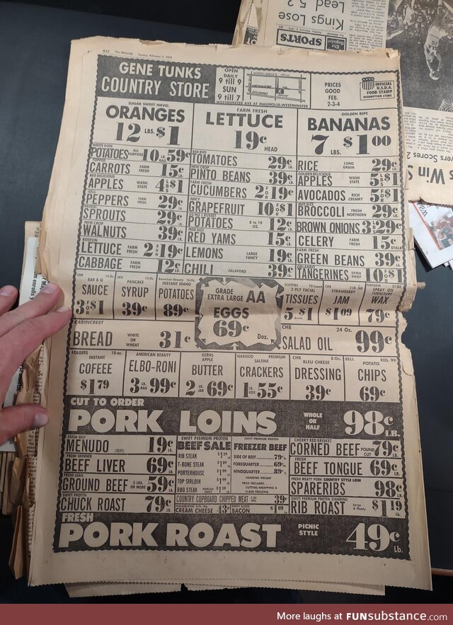 Egg prices in 1975 in Los Angeles County