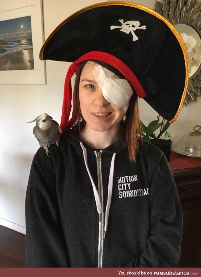 When you have 2 eye surgeries in one day, and your best friend is a bird, you have to