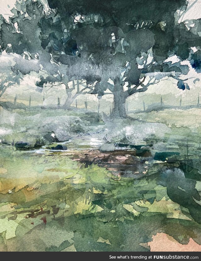 Painted drunk- ‘Madeira trees in Fog’ 90 minutes [OC]