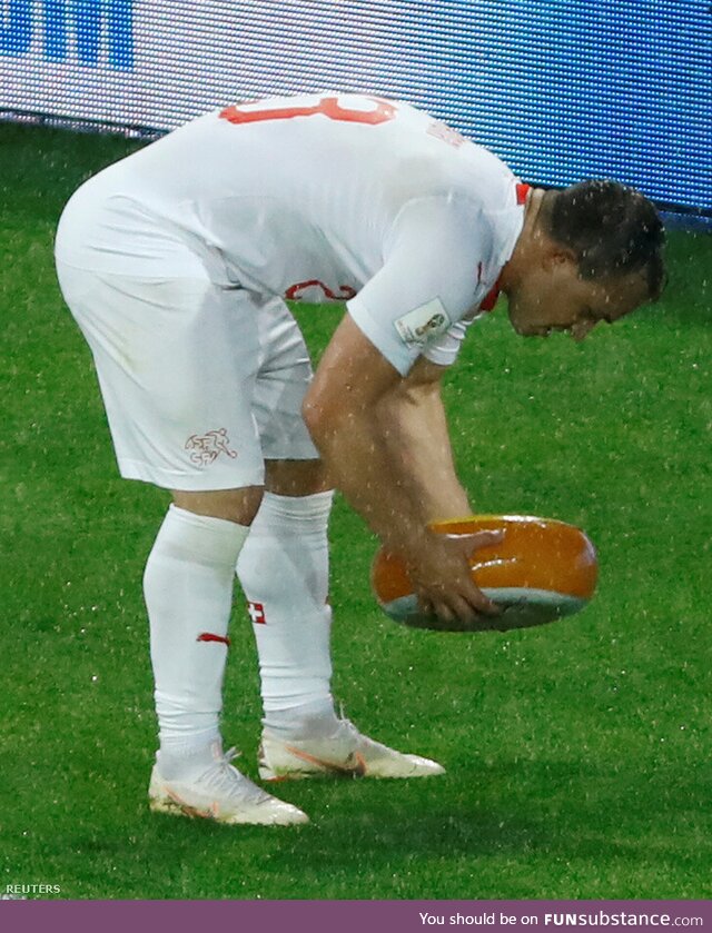 Swiss fans threw Shaqiri a wheel of cheese after his winning goal