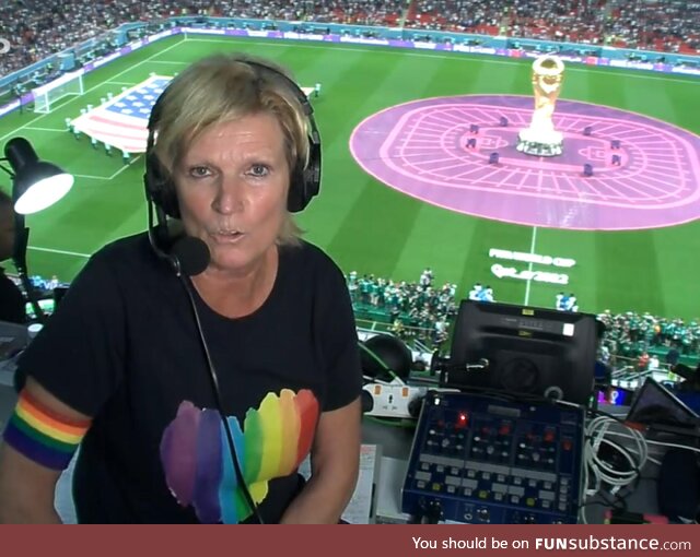 German Commentator Claudia Neumann live in the Stadium right now