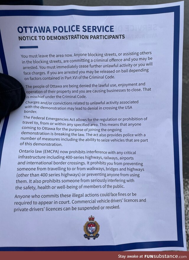 Ottawa police issue this notice to protesters
