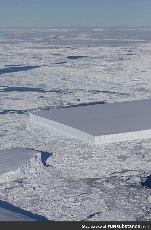 NASA image of a perfectly rectangular iceberg in Antarctica