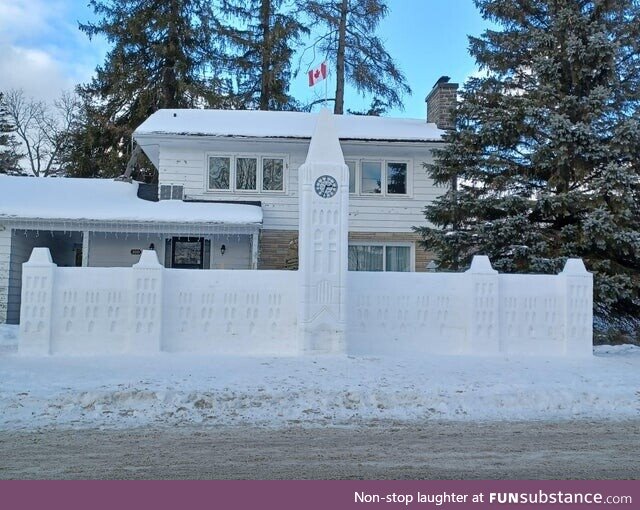 In Gravenhurst, Ontario, someone recreated the Canadian parliament building out of snow