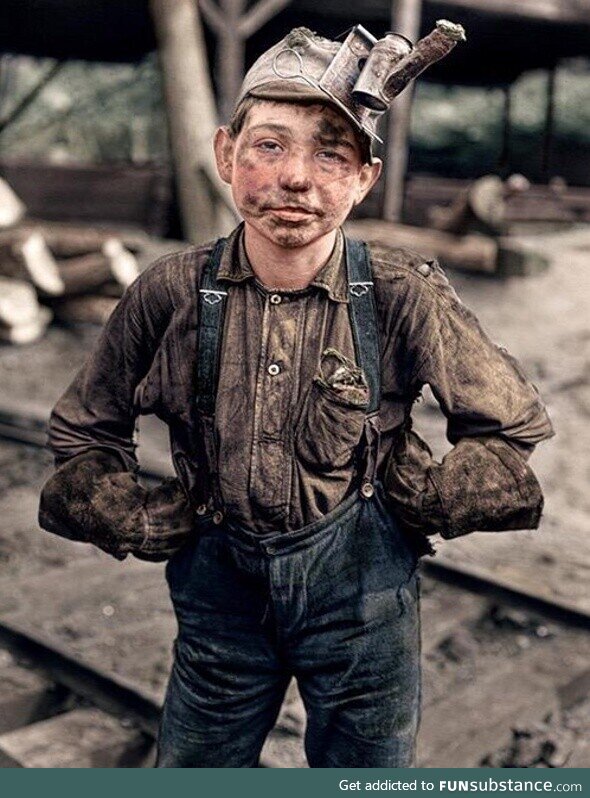 1908 colorized picture of an 11yo miner named Otha Porter Martin