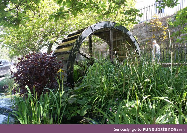 Waterwheel installed as a feature at Beacon Hill, Exmoth, Devon. Photo: 31 May 2021