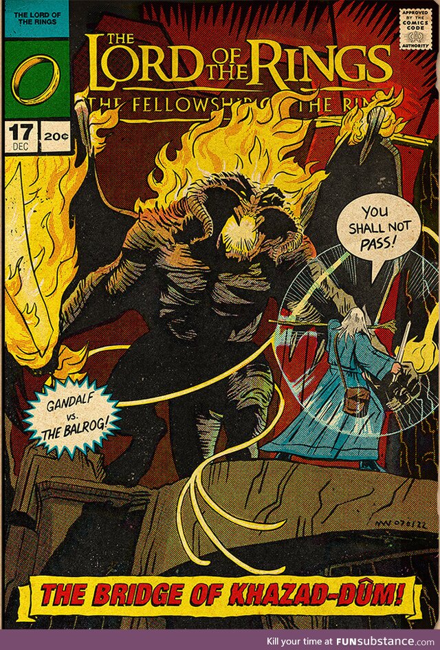 Gandalf vs. The Balrog. Old school comicbook vibes. Artwork by me